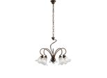 Alice Lampadario In Ferro Laccato Marrone Con Decoraz. Oro Antico E Diffusori In Vetro D. 14 Alabastro Bianchi 5 Luci 106 Ø57
