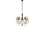 Vienna Lampadario In Ferro Laccato Marrone Con Decoraz. Oro Antico E Paralumi D. 13 In Pvc Effetto Tessuto Juta 5 Luci 118 Ø60