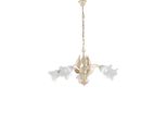 Olga - Lampadario In Ferro Laccato Avorio Con Decoraz. Oro Antico E Diffusori In Vetro D. 14 Alabastro Bianchi 5 Luci 103 - Ø68 - BL155-5-AV