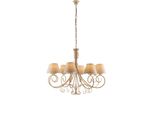 Vienna Lampadario In Ferro Laccato Avorio Con Decoraz. Oro Antico E Paralumi D. 13 In Pvc Effetto Tessuto Juta 8 Luci 123 Ø78