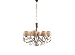 Vienna Lampadario In Ferro Laccato Marrone Con Decoraz. Oro Antico E Paralumi D. 13 In Pvc Effetto Tessuto Juta 8 Luci 123 Ø78