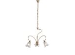 Alice Lampadario In Ferro Laccato Avorio Con Decoraz. Oro Antico E Diffusori In Vetro D. 14 Alabastro Bianchi 3 Luci 106 Ø50