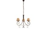 Vienna Lampadario In Ferro Laccato Marrone Con Decoraz. Oro Antico E Paralumi D. 13 In Pvc Effetto Tessuto Juta 3 Luci 118 Ø52