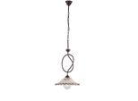 Bistrot Lampadario In Ferro Laccato Nero E Decoraz. Effetto Ruggine Con Diffusore In Ceramica D. 30 Bianco E Marrone 1 Luce 105 Ø30
