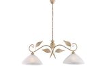 Esse Lampadario In Ferro Laccato Avorio Con Dec. Oro Antico E Diffusori In Vetro D. 30 Alabastro Bianchi 2 Luci L. 96 X 30