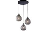 Lampada A Sospensione Diamante Nera Con Montatura Cromo, Vetro Grigio Specchiato Effetto Cristallo E 3 Luci, Stile Moderno