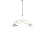 Bistrot Lampadario Inferro Laccato Avorio E Decoraz. Effetto Decapè Con Diffusori In Vetroceramica D. 30 Bianco E Marrone 2 Luci L. 98 X 30