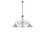 Bistrot Lampadario In Ferro Laccato Nero E Decoraz. Effetto Ruggine Con Diffusori In Ceramica D. 30 Decorato A Mano Bianco E Marrone 3 Luci