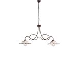 Bistrot Lampadario In Ferro Laccato Nero E Decoraz. Effetto Ruggine Con Diffusori In Ceramica D. 30 Bianco E Marrone 2 Luci L. 98 X 30