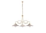 Bistrot Lampadario In Ferro Laccato Avorio E Decoraz. Effetto Decapè Con Diffusori In Ceramica D. 30 Bianco E Marrone 3 Luci 115 Ø80