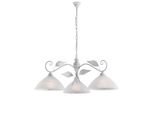 Esse Lampadario In Ferro Laccato Bianco Con Dec. Argento Antico E Vetri D. 30 Alabastro Bianchi 3 Luci X 96 Ø79 BL313-3-BA