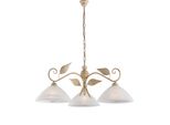 Esse Lampadario In Ferro Laccato Avorio Con Dec. Oro Antico E Diffusori In Vetro D. 30 Alabastro Bianchi 3 Luci X 96 Ø79