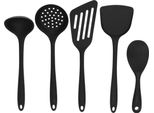 Utensili Da Cucina Krumble - Set Di 5 - Utensili Da Cucina - Spatola - Spatola Da Forno - Colino - Mestolo Per Zuppa - Mestolo - Silicone - Nero