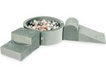 Parco Giochi In Schiuma Con Vasca Rotonda 90X30 Grigio Velluto + 200 Palline: Argento, Madreperla, Oro Rosa