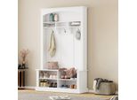 Set Appendiabiti Con Panca E Scarpiera, Portaoggetti E Scaffali Rettangolari Appendiabiti Per Corridoio, Bianco