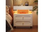Comodino Con Illuminazione Led, Comodino Con 2 Cassetti E Vano A Giorno, Comodino In Truciolato Bianco, L50×P40×H60 Cm