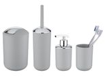 Badaccessoire-Set WENKO Brasil, grau, matt, Kunststoff, Badaccessoires-Sets, Seifenspender, Zahnputzbecher, WC-Garnitur & Kosmetikeimer
