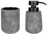 Badaccessoire-Set WENKO Sacile, grau, Keramik, Badaccessoires-Sets, bestehend aus Seifenspender und Zahnputzbecher, Keramik in Beton-Optik