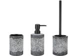 Badaccessoire-Set WENKO Anfo, grau, strukturiert, Keramik, Badaccessoires-Sets, bestehend aus Seifenspender, WC-Garnitur, Zahnputzbecher