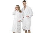 Bademantel HAMMETEX Bademantel unisex, ultraweicher & flauschiger Fleecemantel Gr. XS, weiß, L:112cm, Fleece, Hausmäntel, Bademantel, ideal für Sauna & Spa, Hotelbademantel, Morgenmantel
