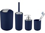 Badaccessoire-Set WENKO Brasil, blau, matt, Kunststoff, Badaccessoires-Sets, Seifenspender, Zahnputzbecher, WC-Garnitur & Kosmetikeimer