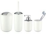 Badaccessoire-Set WENKO Brasil, weiß, matt, Kunststoff, Badaccessoires-Sets, Seifenspender, Zahnputzbecher, WC-Garnitur & Kosmetikeimer