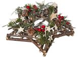 Teelichthalter Creativ Home "Adventsgesteck Mit Teelichthalter", Braun, B:25Cm H:10Cm T:25Cm, Kerzenhalter, Teelichthalter, In Sternform
