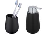 Badaccessoire-Set WENKO Badi, schwarz, matt, Keramik, Badaccessoires-Sets, bestehend aus Seifenspender und Zahnputzbecher, Keramik