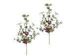 Kunstzweig I.Ge.A. "Eukalyptuszweig", GrüN, Rot, B:16Cm H:45Cm L:9Cm, Polyester, Kunstpflanzen, Kunstzweig, Mit Beeren 2Er Set Dekozweig Kunstblumen Weihnachtsdeko