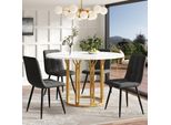Set Da Pranzo Flieks Set Da Pranzo Da 5 Pezzi, Tavolo Da Pranzo Con 4 Sedie Da Pranzo, Tavolo Rotondo Con Effetto Marmo, Sedie Imbottite Con Rivestimento In Lino, Oro