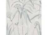 Profhome 399363-GU Carta Da Parati In Tessuto Non Tessuto Floreale Con Accenti Metallici Grigio Blu Verde 5,33 M2