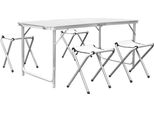 Tavolo Pieghevole 5 Pezzi - Tavolo Da Campeggio Pieghevole - Set Di Tavolo Da Picnic Pieghevole Con 4 Sgabelli Pieghevoli - Alluminio - 120Cm - Bianco - Per Campeggio E Giardino