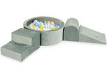 Parco Giochi In Schiuma Con Vasca Rotonda 90X30 Grigio Velluto + 200 Palline: Menta Chiara, Rosa Chiaro, Azzurro, Madreperla, Giallo