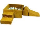 Parco Giochi In Schiuma Con Piscina Quadrata 90X90X40 Velvet Gold + 400 Palline: Giallo, Menta Chiaro, Grafite Metallizzata, Bianco