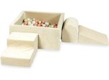 Parco Giochi In Schiuma Con Vasca Quadrata 90X90X40 Beige Vellutato + 400 Palline: Oro Rosa, Oro Chiaro, Madreperla