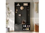 Set Guardaroba Flieks Appendiabiti Con Panca, Armadio Con Scarpiera, Ganci E Vani A Giorno, 100X185,5X40Cm, Nero