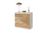 Mikel - Cassettiera / Credenza Con 3 Cassetti E 1 Anta - Bianco Opaco / Rovere Wotan H75Cm L80Cm P35Cm