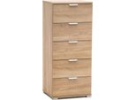 Milanihome.It - Cassettiera 5 Cassetti Per Soggiorno Cucina Bagno Fatto In Italia Cm 45X38X103 Hdi Coloremarrone Chiaro