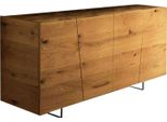 Milanihome.It - Credenza Madia Moderna Mobile In Legno Di Rovere Con 3 Ante Scorrevoli E Piedini In Ferro Per Sala Da Pranzo Soggiorno, Cm 180X50X88 Hdi Coloremarrone