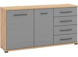Milanihome.It - Madia Due Ante Quattro Cassetti Moderna Minimal In Legno Di Design Moderno Industrial Cm 161,5 X 40 X 84 Hdi Coloregrigio