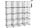 Scaffalatura Modulare In Filo Metallico - Scaffalatura A Cubetti - Sistema A 16 Cubetti - Dimensioni 148 X 148 X 37 Cm - Portata 10 Kg Per Ripiano - Filo Di Ferro + Connettori Abs - Sistema A Innesto 4X4 - Nero
