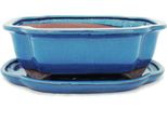 Ciotola Bonsai Con Piattino Gr. 4 - Blu - Haitang / Ovale - Modello I4 - L 26 Cm - P 20,5 Cm - H 8,5 Cm