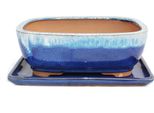 Ciotola Bonsai Con Piattino Gr. 4 - Blu / Beige - Rettangolare - Modello G5B - L 25,5Cm - P 19Cm - H 9Cm