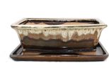 Ciotola Bonsai Con Piattino Gr. 4 - Marrone / Beige - Rettangolare - Modello G93 - L 25,5Cm - P 20Cm - H 9Cm