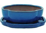 Ciotola Bonsai Con Piattino Gr. 2 - Blu - Haitang / Ovale - Modello I5 - L 14,5 Cm - P 12,5 Cm - H 5 Cm