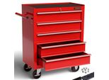 Arebos® Carrello Da Officina Rosso | 5 Scomparti, Cassetti Robusti E Chiudibili A Chiave