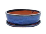 Ciotola Bonsai Con Piattino Gr. 5 - Ovale O1 - Blu - L 31 Cm - L 24 Cm - H 9 Cm