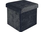 Intirilife Sgabello Pieghevole 30X30X30 Cm In Velluto Nero - Cubo Di Seduta Con Vano Portaoggetti E Coperchio Con Rivestimento In Velluto - Cubo Di Seduta Poggiapiedi Scatola Di Immagazzinaggio Cassettiera Panca Sedile