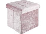Intirilife Sgabello Pieghevole 38X38X38 Cm In Velluto Rosé - Cubo Di Seduta Con Vano Portaoggetti E Coperchio Con Rivestimento In Velluto - Cubo Di Seduta Poggiapiedi Scatola Di Immagazzinaggio Cassapanca Seduta