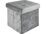 Intirilife Sgabello Pieghevole 30X30X30 Cm In Grigio Velluto - Cubo Di Seduta Con Vano Portaoggetti E Coperchio Con Rivestimento In Velluto - Cubo Di Seduta Poggiapiedi Scatola Di Immagazzinamento Cassapanca Sedile